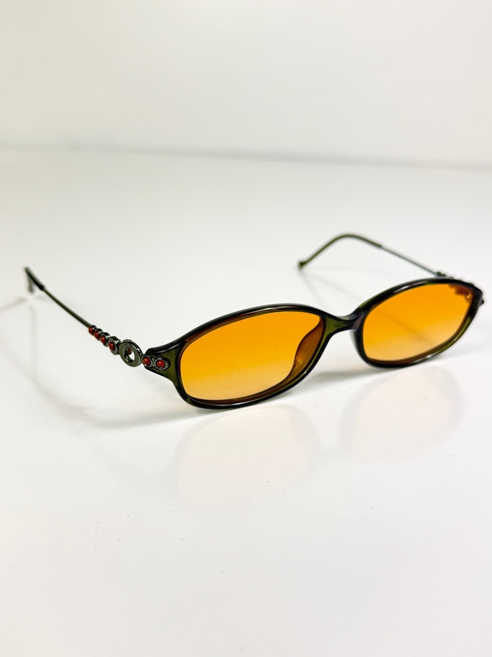 Vintage Dior CD 3033 Green Orange Cabochon Gem Sunglasses Custom Orange Lens Set - Picture 9 of 16